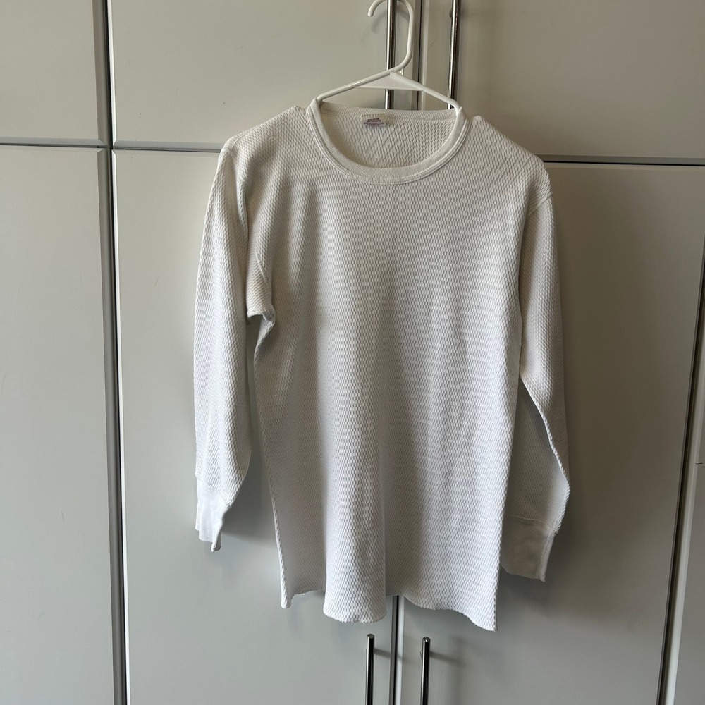 Vintage JE Morgan Super Long Johns Thermal Shirt White Waffle Knit Mens L 42-44